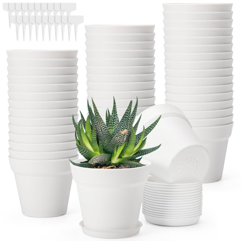 GREANER 48 Packs 4 Inch Plant Pot, White Plant Pots Indoor with Drainage, Thickened Succulent Planters with Saucers for Home Garden Indoor Outdoor Flowers - Image 1